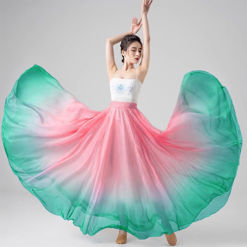 ZX Z&X Lyrical Dance Skirt Gradient Color Sheer Long Flowy Skirts Modern Ballet Costumes for Ballerinas Photography Performance Pink Green - Image 2